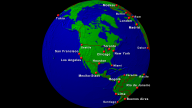 Globus (USA-zentriert) Städte + Grenzen 1920x1080